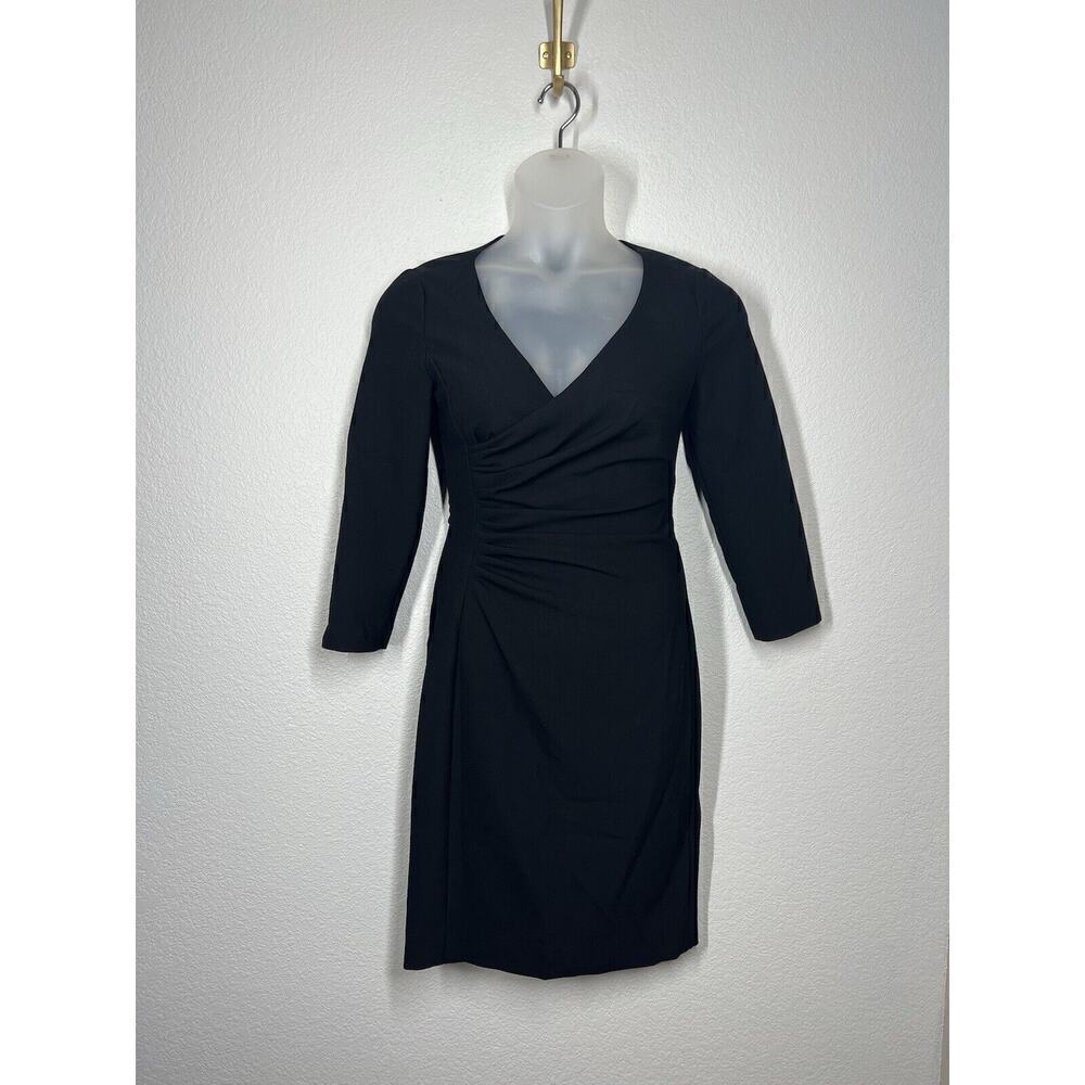 Diane Von Furstenberg Eliana Ruched Sheath Dress 6 Black Stretch DVF V- Neck